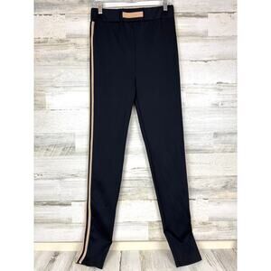 Akira Women’s L Paxton Black Luxe Leggings Tan Racer Stripe Silky Exercise Pant